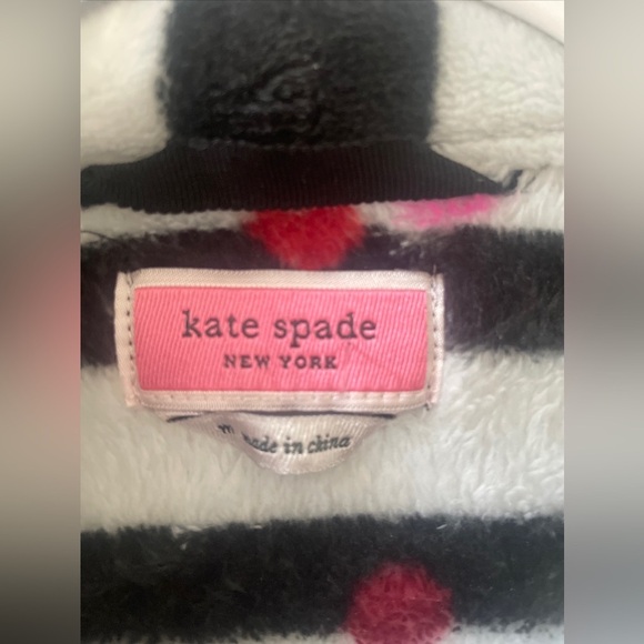 Kate Spade NY Long Sleeve Chenille PlushRobe Confetti Stripe Black White Pink - Picture 3 of 8